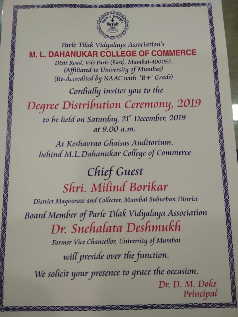 M.L. Dahanukar College – Degree Distribution Ceremony , 21st Dec.2019