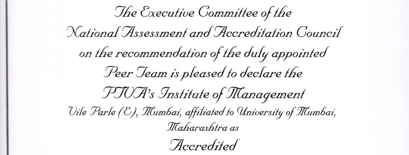 NAAC Certificate – PTVA’s Institute of Management