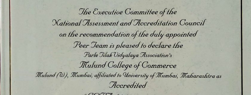 NAAC Certificate -PTVA’s Mulund College of Commerce