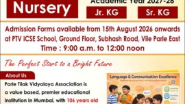Parle Tilak Vidyalaya (ICSE) Announces Pre- Primary Admissions for 2027–28