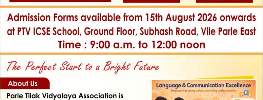 Parle Tilak Vidyalaya (ICSE) Announces Pre- Primary Admissions for 2027–28