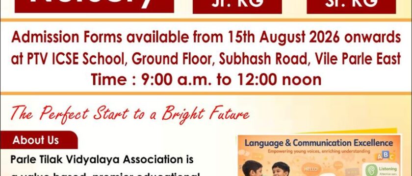 Parle Tilak Vidyalaya (ICSE) Announces Pre- Primary Admissions for 2027–28